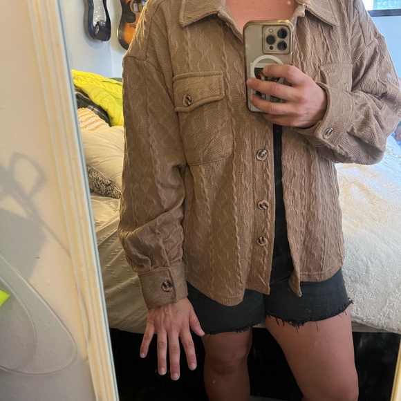 New In L - Brown Cable Knit Button-Up Jacket - Picture 9 of 9